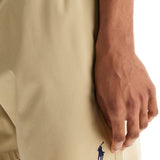 BEIGE SOLID COLOR MID-TRUNK SWIM TRUNKS IN RECYCLED POLYESTER WITH POCKET