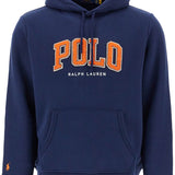 BLUE COTTON AND POLYESTER HOODIE WITH EMBROIDERED LOGO