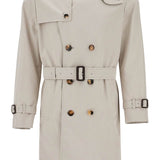 LIGHT BEIGE POLYESTER AND COTTON TRENCH COAT WITH ADJUSTABLE BELT