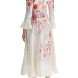 WHITE FLORAL LINEN MIDI DRESS CIARA