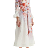 WHITE FLORAL LINEN MIDI DRESS CIARA