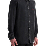 BLACK DENIM SHIRT IN COTTON AND LYOCELL WITH A FADED EFFECT