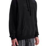 BLACK COTTON HOODIE WITH EMBOSSED LOGO