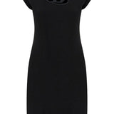 BLACK COTTON DRESS WITH CENTRAL OPENING ABOVE THE KNEE