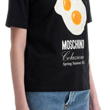 BLACK COTTON T-SHIRT WITH FRIED EGG PRINT