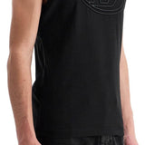 BLACK COTTON TANK TOP WITH EMBOSSED LOGO