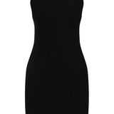 BLACK RIBBED VISCOSE DRESS WITH WIDE NECKLINE