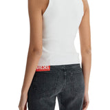 WHITE SLEEVELESS RIBBED VISCOSE TOP WITH METALLIC INSERT