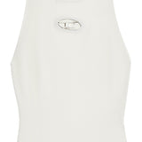 WHITE SLEEVELESS RIBBED VISCOSE TOP WITH METALLIC INSERT