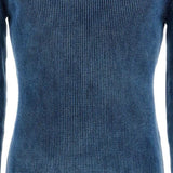 BLUE PEACOAT VERTICAL RIBBED COTTON SWEATER