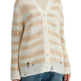 STRIPED DISTRESSED CARDIGAN WITH