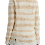 STRIPED DISTRESSED CARDIGAN WITH