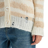 STRIPED DISTRESSED CARDIGAN WITH