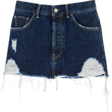 DESTROYED DENIM MINI SKIRT