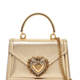 GOLD NAPPA SHOULDER BAG WITH CRYSTAL HEART AND CHAIN STRAP