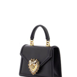 BLACK CALFSKIN SHOULDER BAG WITH RHINESTONE DETAILS AND GOLD CHAIN