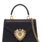 BLACK CALFSKIN SHOULDER BAG WITH RHINESTONE DETAILS AND GOLD CHAIN