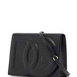 BLACK CALFSKIN SHOULDER BAG WITH EMBOSSED LOGO AND ADJUSTABLE STRAP