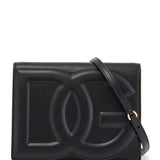 BLACK CALFSKIN SHOULDER BAG WITH EMBOSSED LOGO AND ADJUSTABLE STRAP