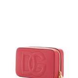 RED CALFSKIN SHOULDER BAG WITH EMBOSSED LOGO