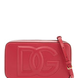 RED CALFSKIN SHOULDER BAG WITH EMBOSSED LOGO