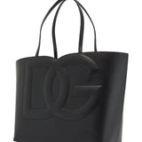 BLACK CALFSKIN SHOPPING BAG WITH EMBOSSED LOGO