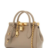 TAUPE LEATHER HANDBAG WITH LOCK