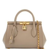 TAUPE LEATHER HANDBAG WITH LOCK