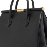 BLACK CALFSKIN TOP HANDLE BAG WITH CLASSIC AND STRUCTURED SHOULDER STRAP