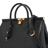 BLACK CALFSKIN TOP HANDLE BAG WITH CLASSIC AND STRUCTURED SHOULDER STRAP