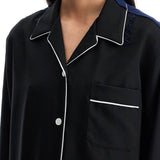 BLACK WOOL SHIRT WITH WHITE STITCHING