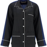 BLACK WOOL SHIRT WITH WHITE STITCHING