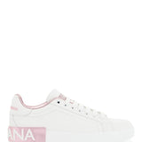 WHITE AND PINK LOW-TOP SNEAKERS FOR WOMEN IN CALFSKIN