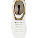 WHITE CALFSKIN LOW-TOP SNEAKERS WITH GOLD DETAILS AND VELCRO CLOSURE