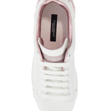 WHITE AND PINK LOW-TOP SNEAKERS FOR WOMEN IN CALFSKIN