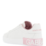 WHITE AND PINK LOW-TOP SNEAKERS FOR WOMEN IN CALFSKIN