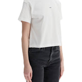 WOMEN'S ORGANIC COTTON WHITE BOXY CROPPED T-SHIRT WITH MICRO EMBROIDERED LOGO GOTS