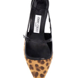 LEOPARD PRINT LEATHER PUMPS WITH 45MM HEEL AND POINTED TOE