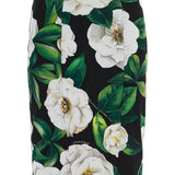 BLACK FLORAL SYNTHETIC KNEE-LENGTH SKIRT