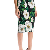 BLACK FLORAL SYNTHETIC KNEE-LENGTH SKIRT