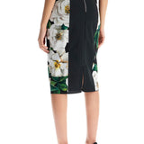 BLACK FLORAL SYNTHETIC KNEE-LENGTH SKIRT