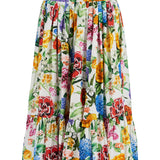 MAXI SKIRT WITH HIGH WAIST IN WHITE COTTON FLORAL FOR SPRING SUMMER