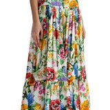 MAXI SKIRT WITH HIGH WAIST IN WHITE COTTON FLORAL FOR SPRING SUMMER