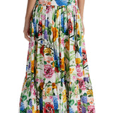 MAXI SKIRT WITH HIGH WAIST IN WHITE COTTON FLORAL FOR SPRING SUMMER