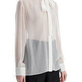 OPTICAL WHITE SILK SHIRT WITH MANDARIN COLLAR