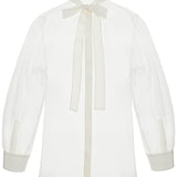 OPTICAL WHITE SILK SHIRT WITH MANDARIN COLLAR