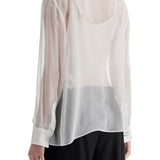 OPTICAL WHITE SILK SHIRT WITH MANDARIN COLLAR