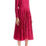 SHOCKING PINK FLORAL LACE MIDI DRESS