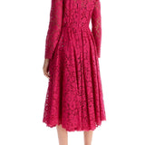 SHOCKING PINK FLORAL LACE MIDI DRESS