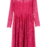 SHOCKING PINK FLORAL LACE MIDI DRESS